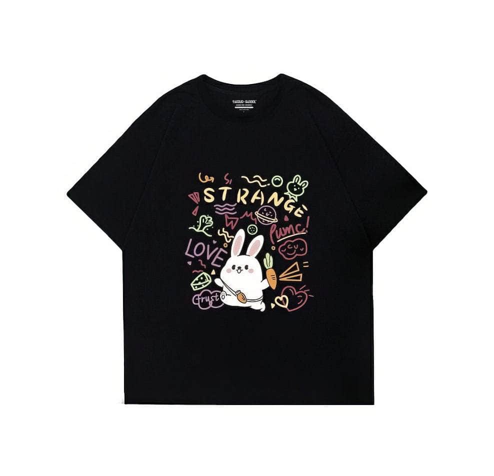 Pink Bunny Love Oversized T-Shirt US 4 / Black