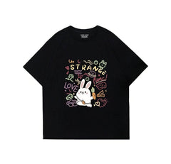 Pink Bunny Love Oversized T-Shirt US 4 / Black
