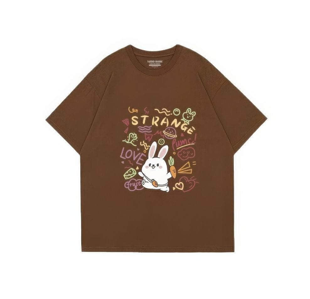Pink Bunny Love Oversized T-Shirt US 4 / Brown