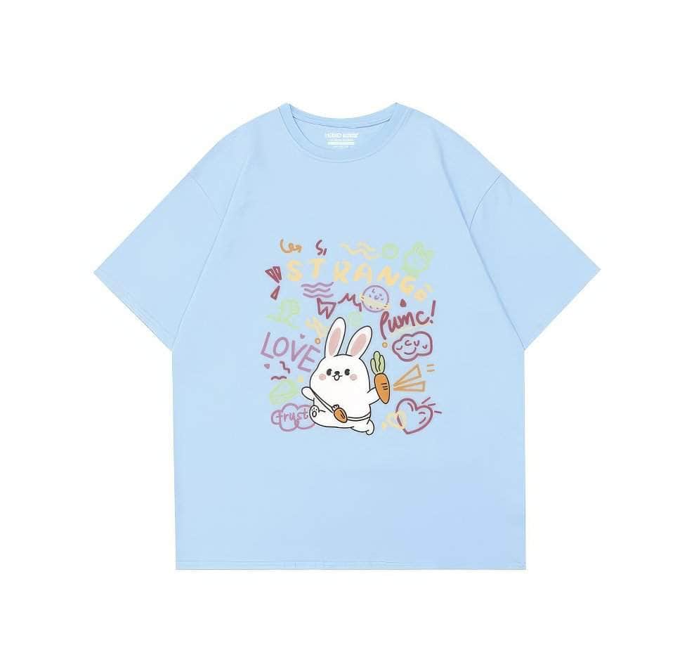 Pink Bunny Love Oversized T-Shirt US 4 / SkyBlue