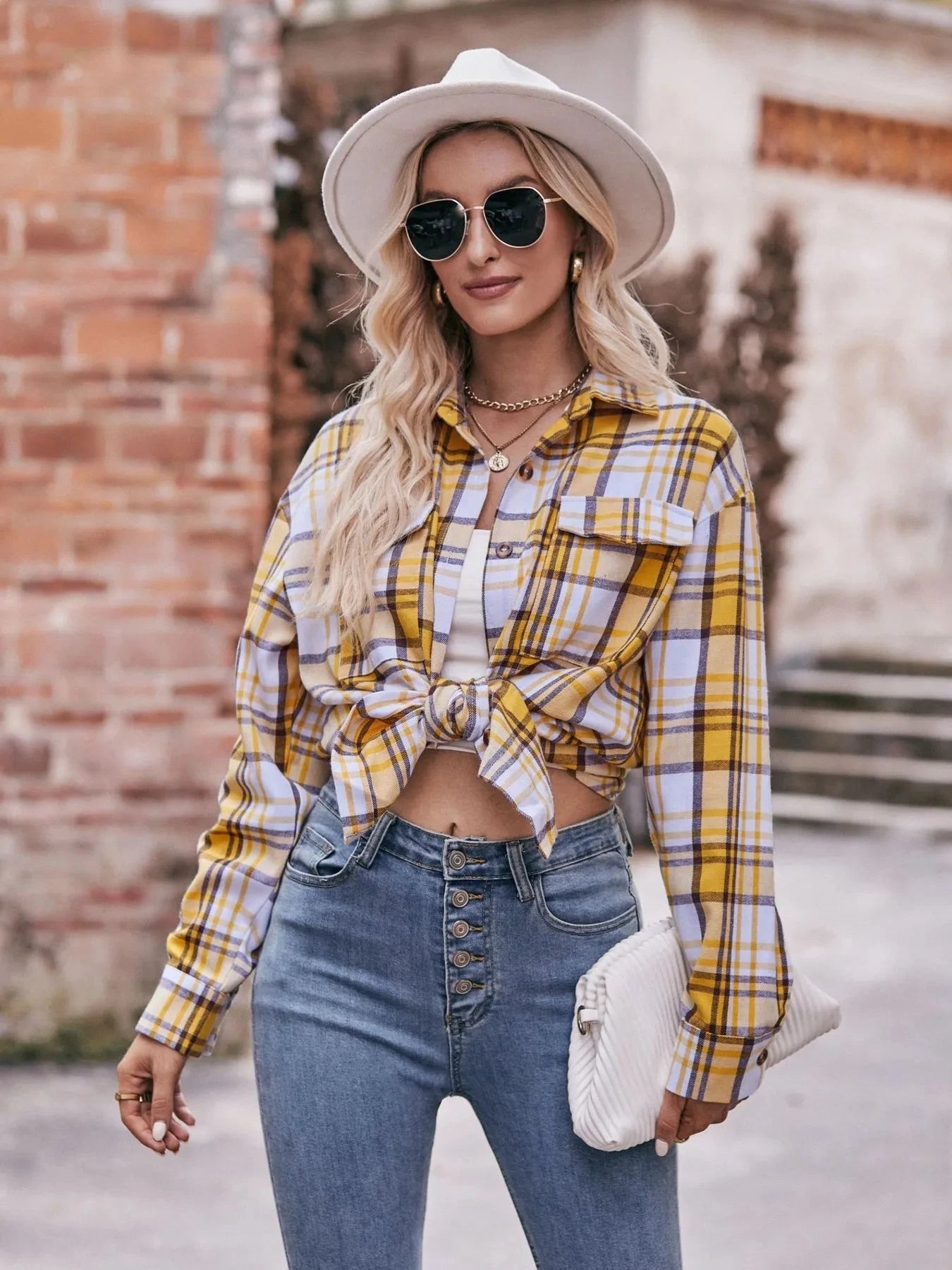 Plaid Button-Down Long Sleeve Shirt
