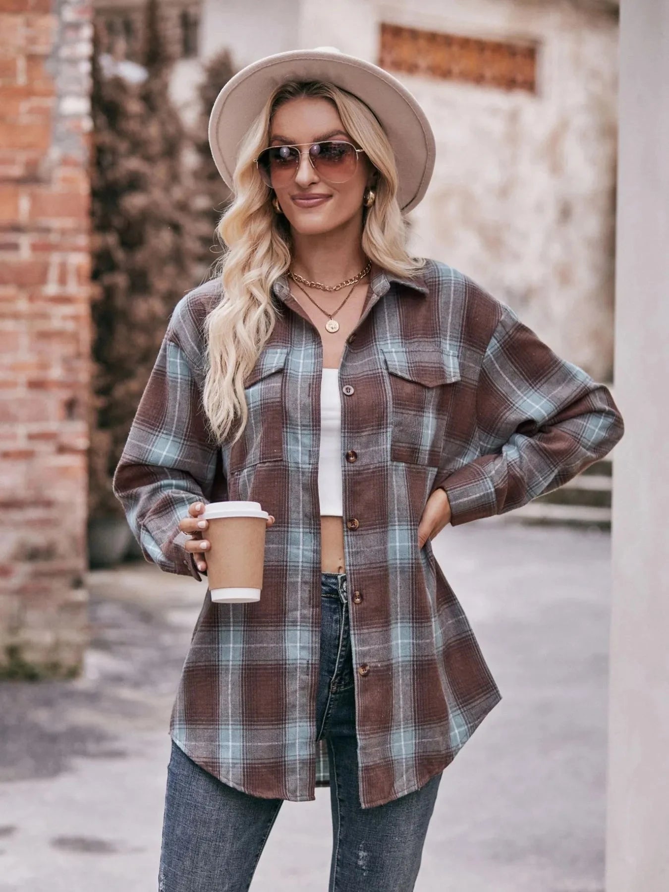 Plaid Button-Down Long Sleeve Shirt