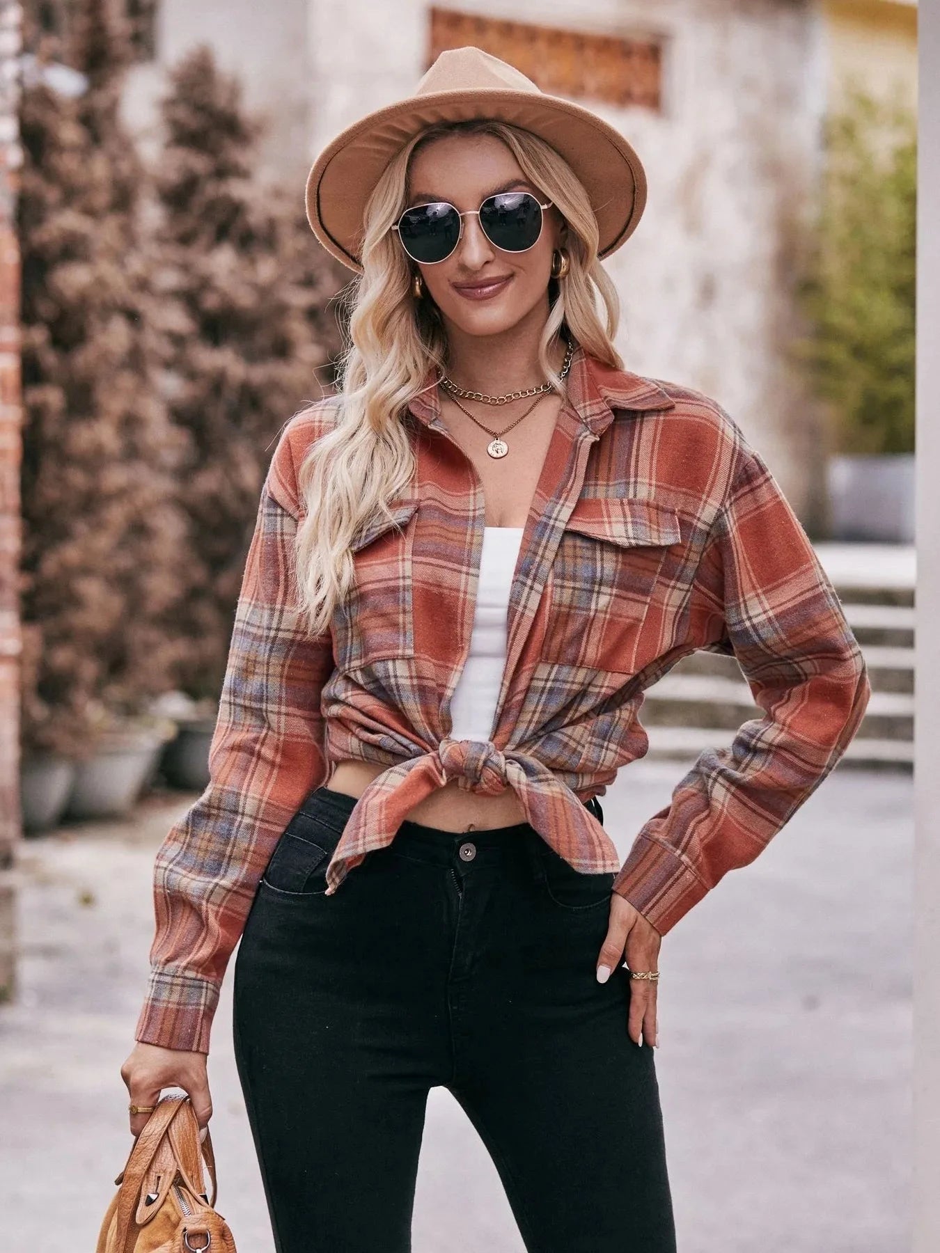 Plaid Button-Down Long Sleeve Shirt