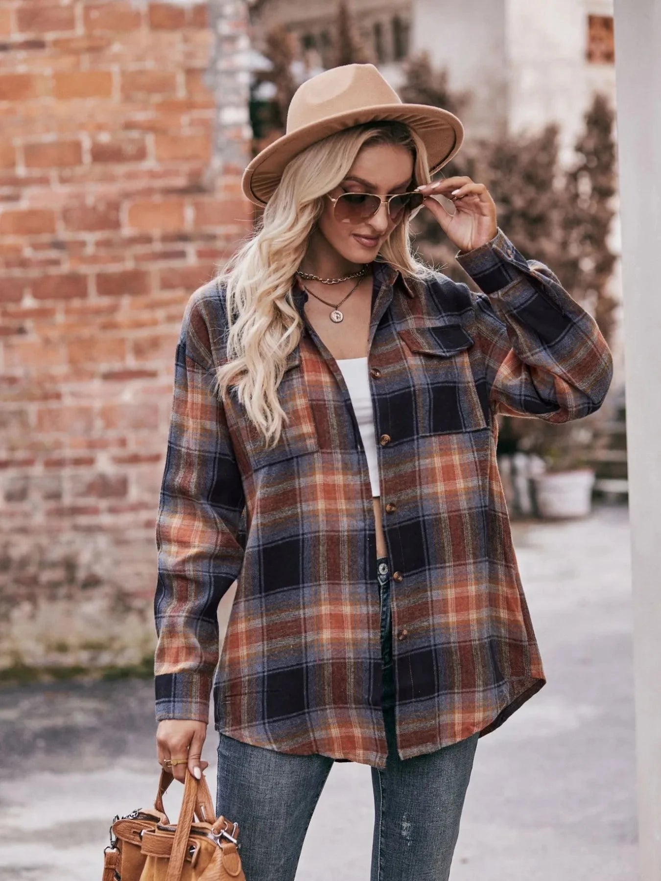 Plaid Button-Down Long Sleeve Shirt