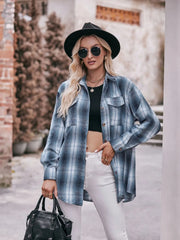 Plaid Button-Down Long Sleeve Shirt Blue / S