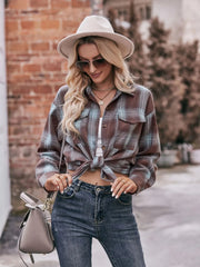 Plaid Button-Down Long Sleeve Shirt Brown Green / S
