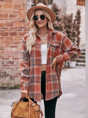 Plaid Button-Down Long Sleeve Shirt Caramel / S