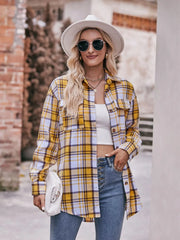 Plaid Button-Down Long Sleeve Shirt Yellow / S
