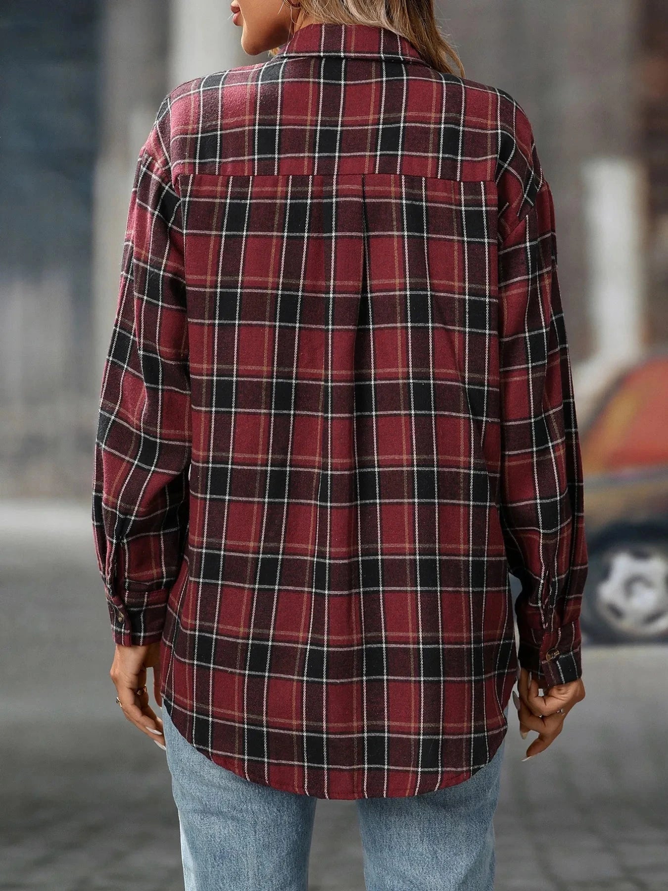Plaid Button-Down Oversized Shirt