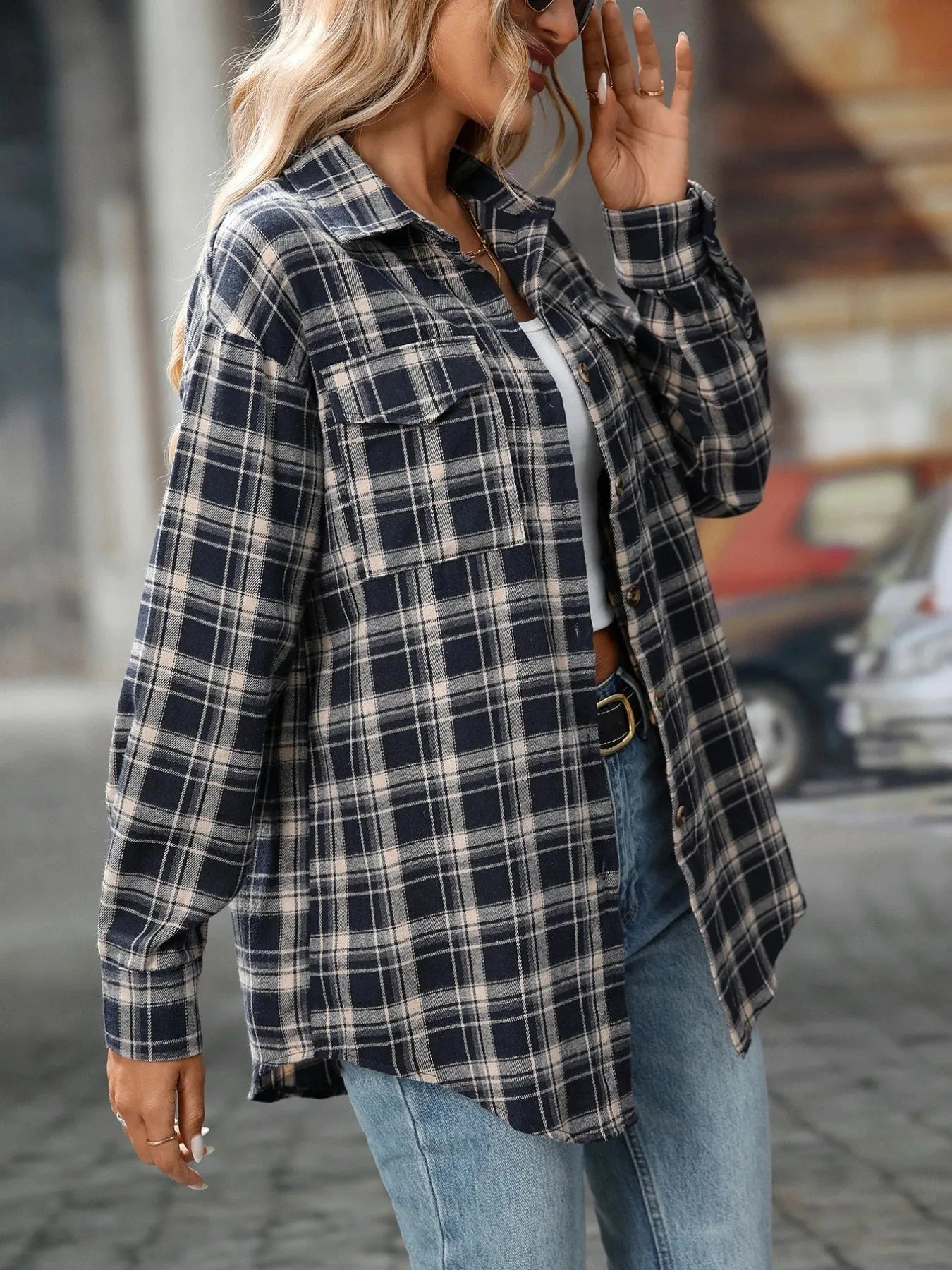 Plaid Button-Down Oversized Shirt