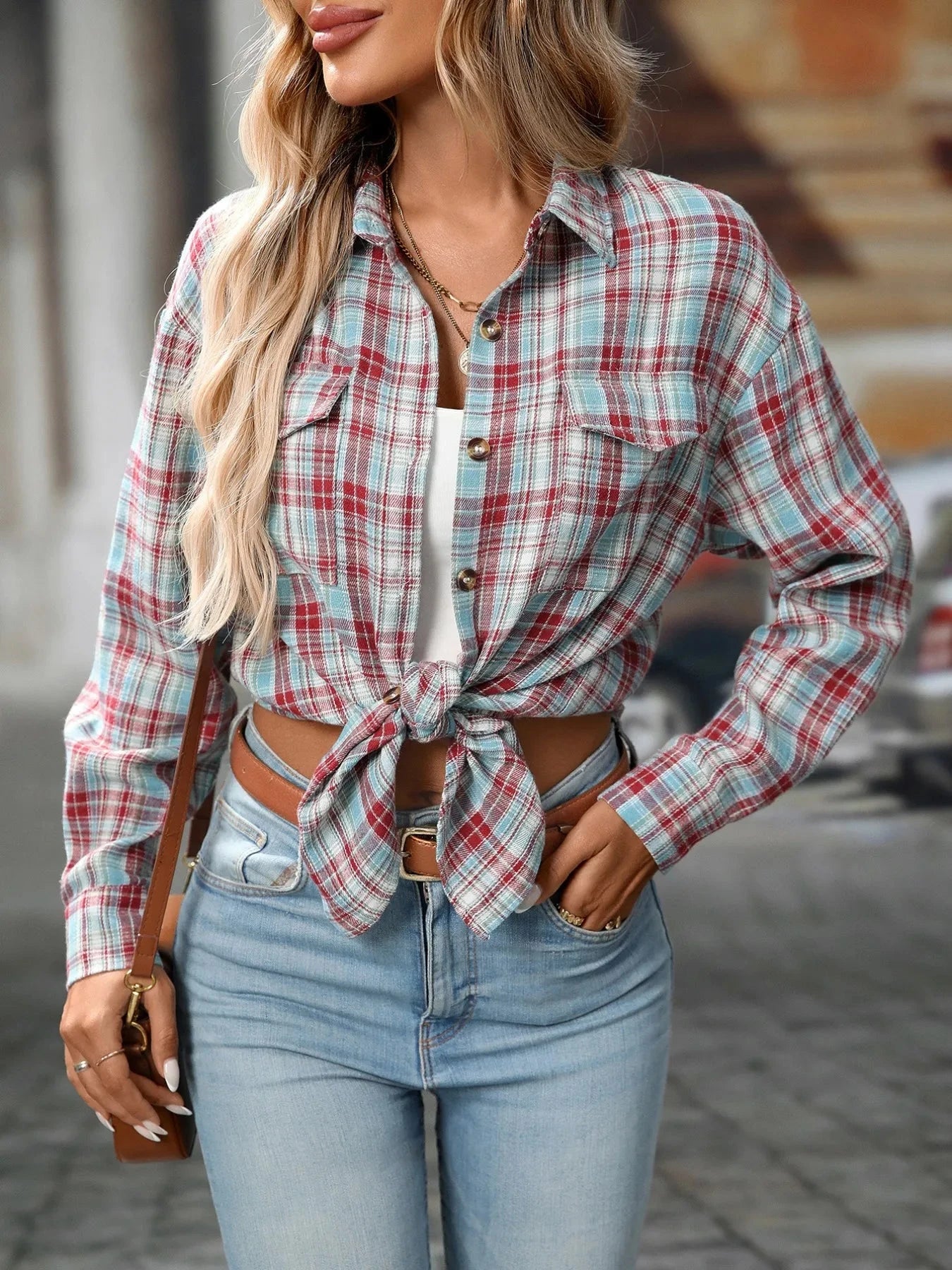 Plaid Button-Down Oversized Shirt
