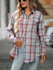 Plaid Button-Down Oversized Shirt Light Lake Blue / S