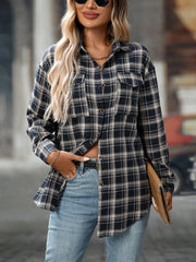 Plaid Button-Down Oversized Shirt Navy Blue / S