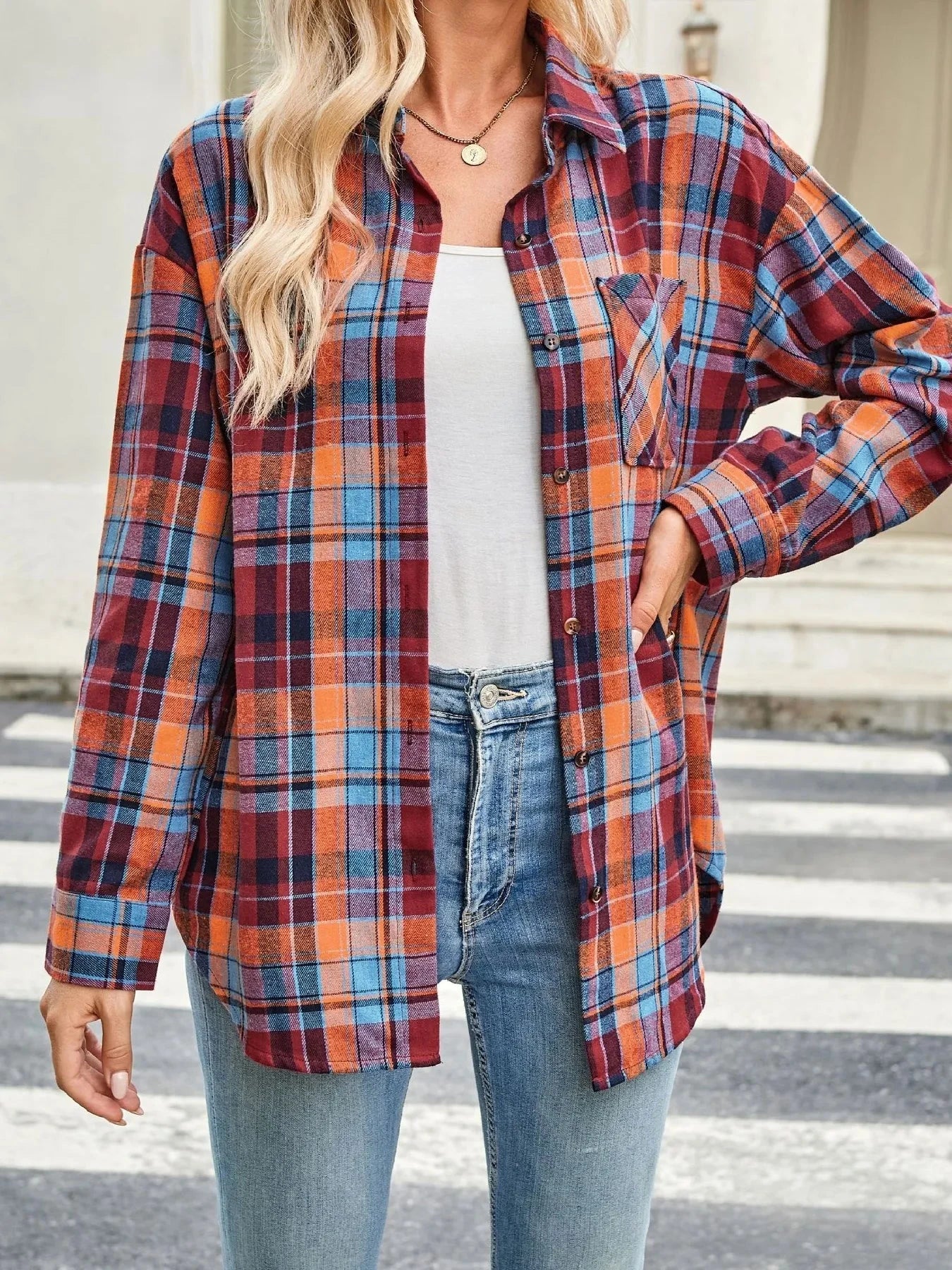 Plaid Button Up Long Sleeve Shirt Red / S