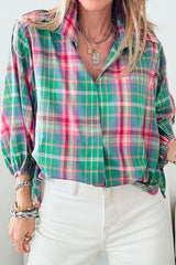 Plaid Collared Neck Three-Quarter Sleeve Shirt Plaid / XL