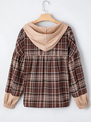 Plaid Patchwork Long Sleeve Hooded Top