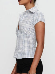 Plaid Short Sleeve Button-Up Shirt