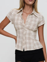 Plaid Short Sleeve Button-Up Shirt Khaki / S