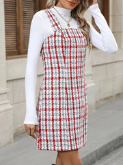 Plaid Tweed Square Neck Mini Dress