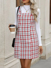 Plaid Tweed Square Neck Mini Dress