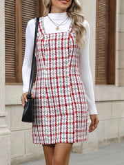 Plaid Tweed Square Neck Mini Dress