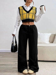 Plaid V-Neck Cropped Sweater Vest