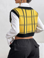 Plaid V-Neck Cropped Sweater Vest