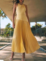 Pleated Halter Neck Maxi Dress