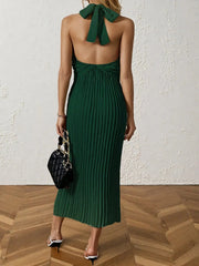 Pleated Halter Neck Midi Dress