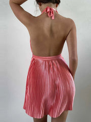 Pleated Halter Neck Mini Dress