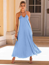 Pleated Halter Neck Sleeveless Dress Misty Blue / S