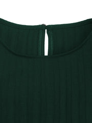 Pleated Round Neck Long Sleeve Dress