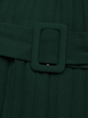 Pleated Round Neck Long Sleeve Dress