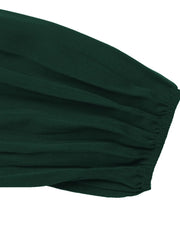 Pleated Round Neck Long Sleeve Dress