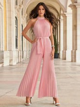 Pleated Sleeveless Wide Leg Jumpsuit Pink / S