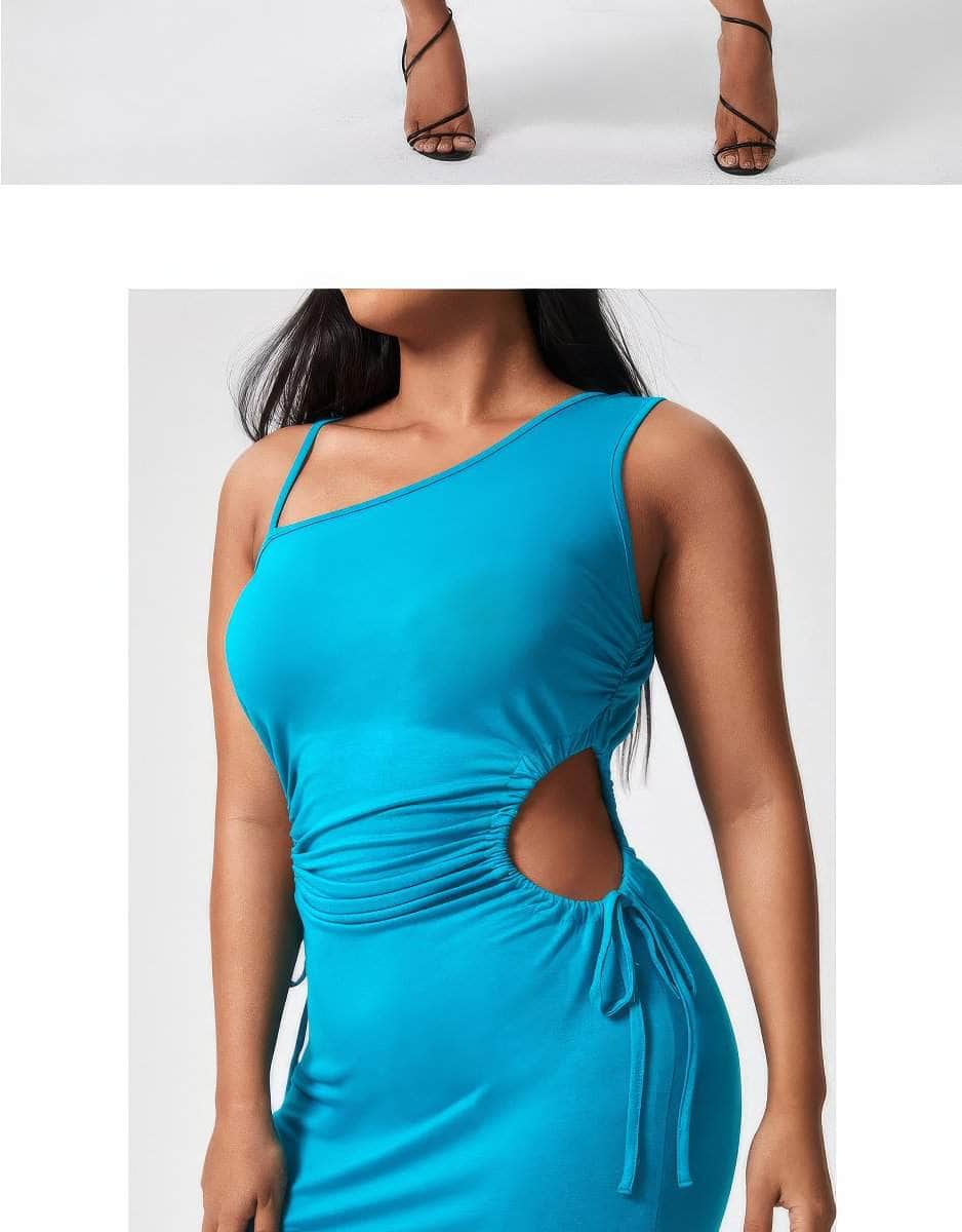 Plus Size Assymetrical Neckline Cut Out Drawstring Side Slit Slimfit Dress