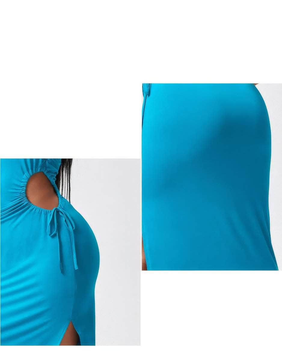 Plus Size Assymetrical Neckline Cut Out Drawstring Side Slit Slimfit Dress