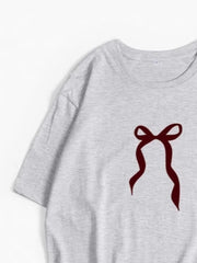 Plus Size Bow Round Neck Short Sleeve T-Shirt