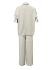Plus Size Button-Down Shirt and Wide-Leg Pants Set
