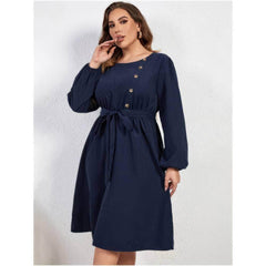 Plus Size Buttoned Detail Tie Waist A-line Dress