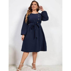 Plus Size Buttoned Detail Tie Waist A-line Dress