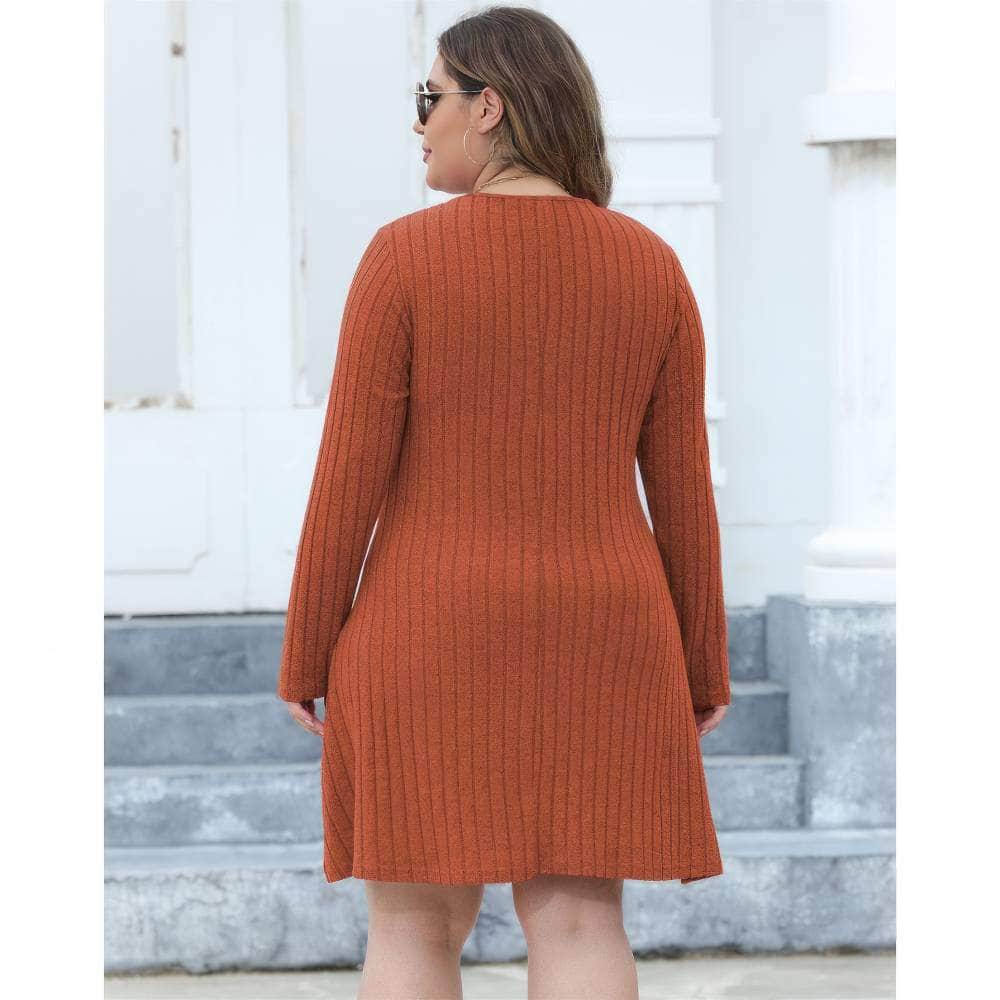 Plus Size Buttoned Down Rib Knitted Dress