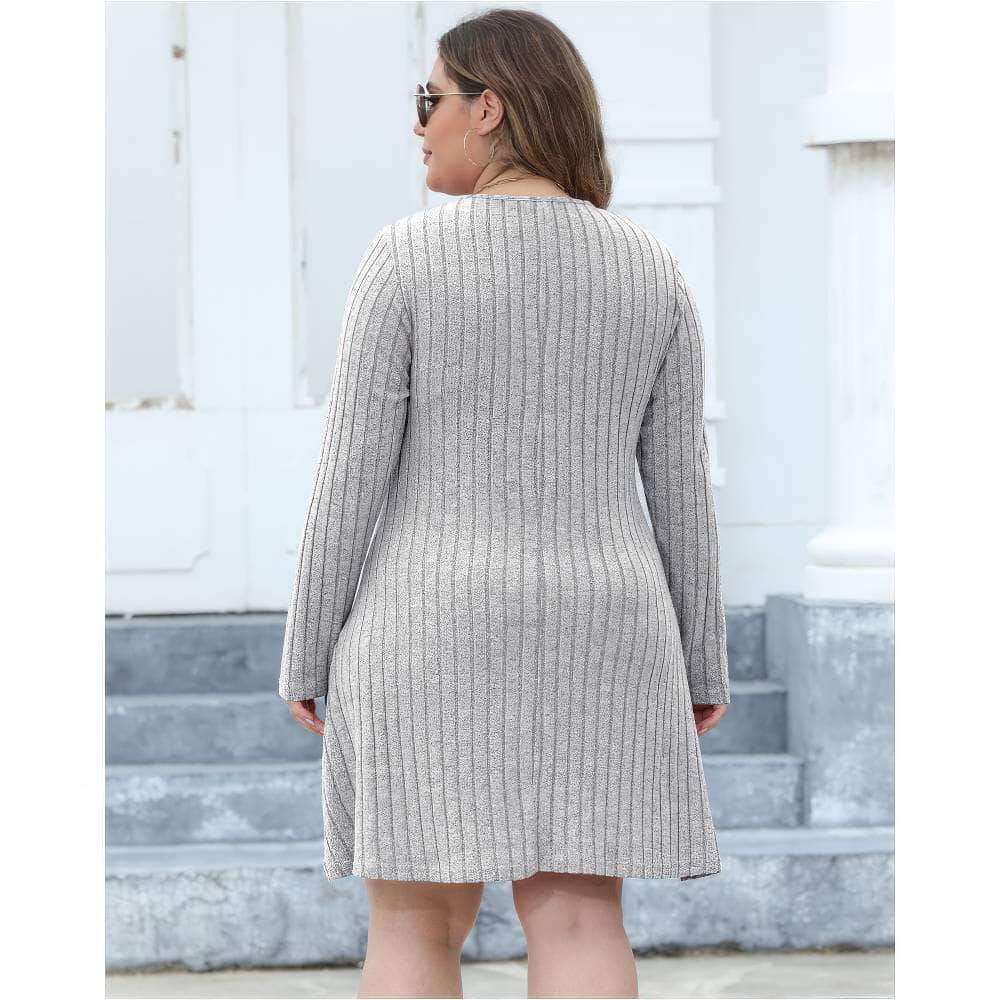 Plus Size Buttoned Down Rib Knitted Dress