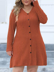 Plus Size Buttoned Down Rib Knitted Dress