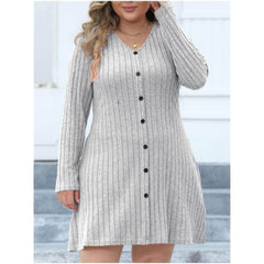 Plus Size Buttoned Down Rib Knitted Dress US 12-14 / Gray