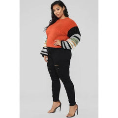 Plus Size Buttoned-Up Ripped Skinny Stretch Jeans