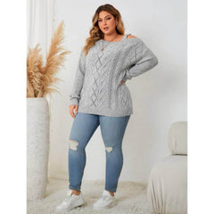 Plus Size Cable Knit Asymmetrical Sleeves Sweater Top
