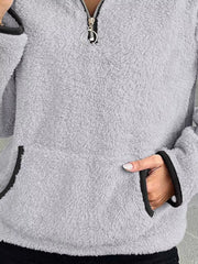 Plus Size Cozy Fleece Quarter Zip Sweatshirt with Pockets