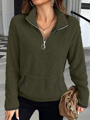 Plus Size Cozy Fleece Quarter Zip Sweatshirt with Pockets