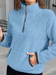 Plus Size Cozy Fleece Quarter Zip Sweatshirt with Pockets